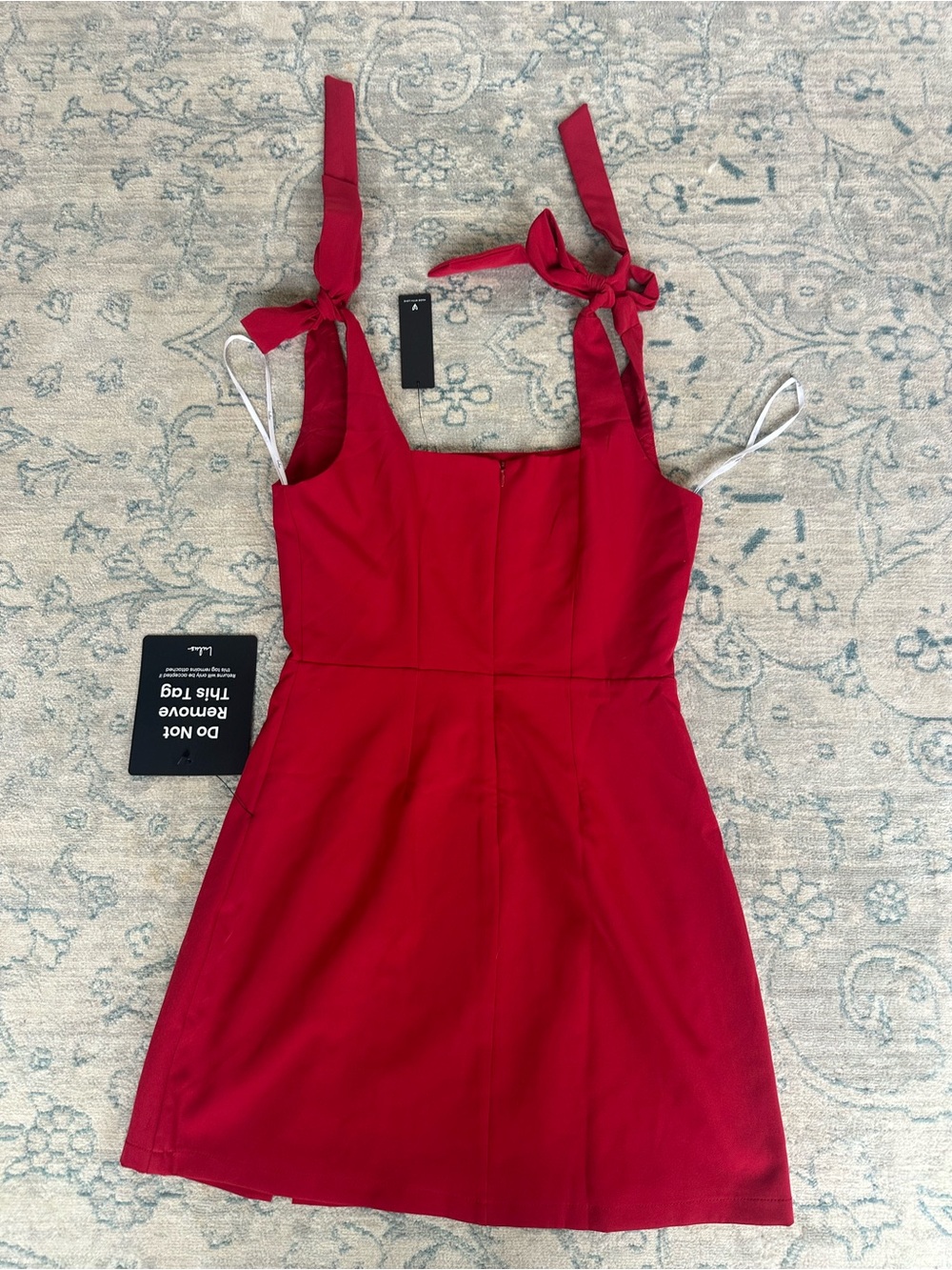 NWT Lulus Red Satin Mini Dress Small Bow Tie Straps Christmas Holiday Party - Picture 7 of 7